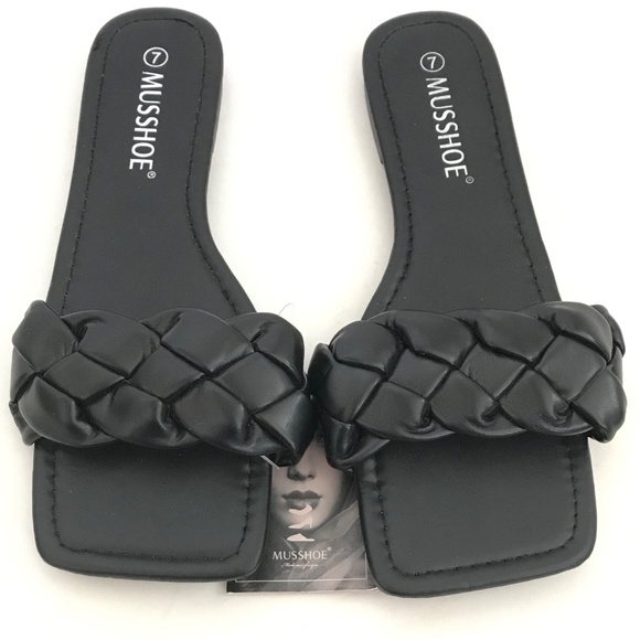 MUSSHOE Slip On Slide Sandals Black Flats Women’s Size 7 NWT - Picture 16 of 16